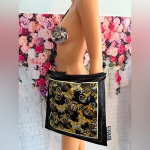 Versace Jeans Couture Baroque Print Crossbody Bag Black/Gold – Like New